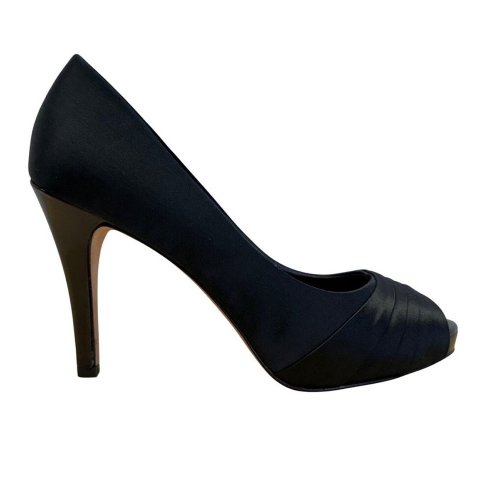 White House Black Market Women's Black Satin London Peep Toe Heels Size 6.5